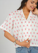 Coral Block Printed Crop Shirt