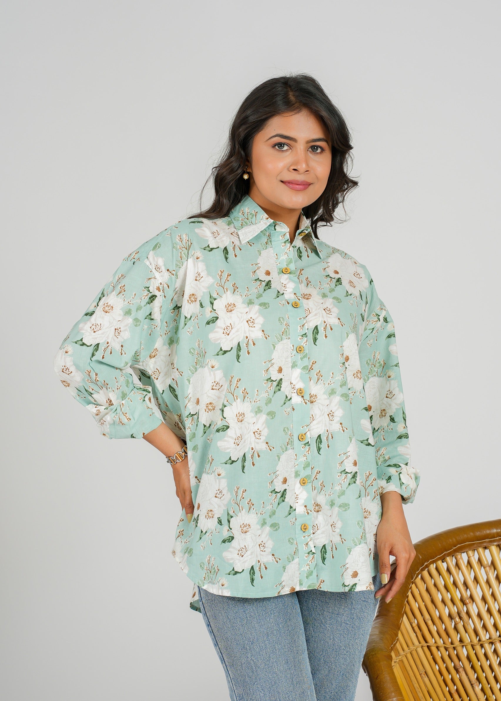 Block Printed Cotton Women's Shirt