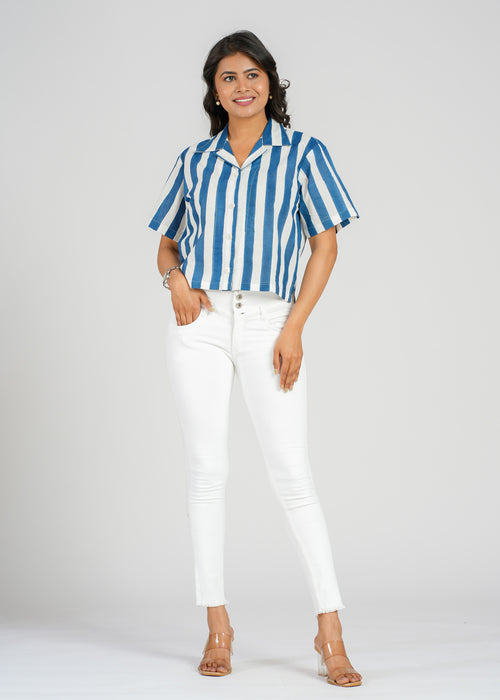 Blue Stripe Crop Shirt