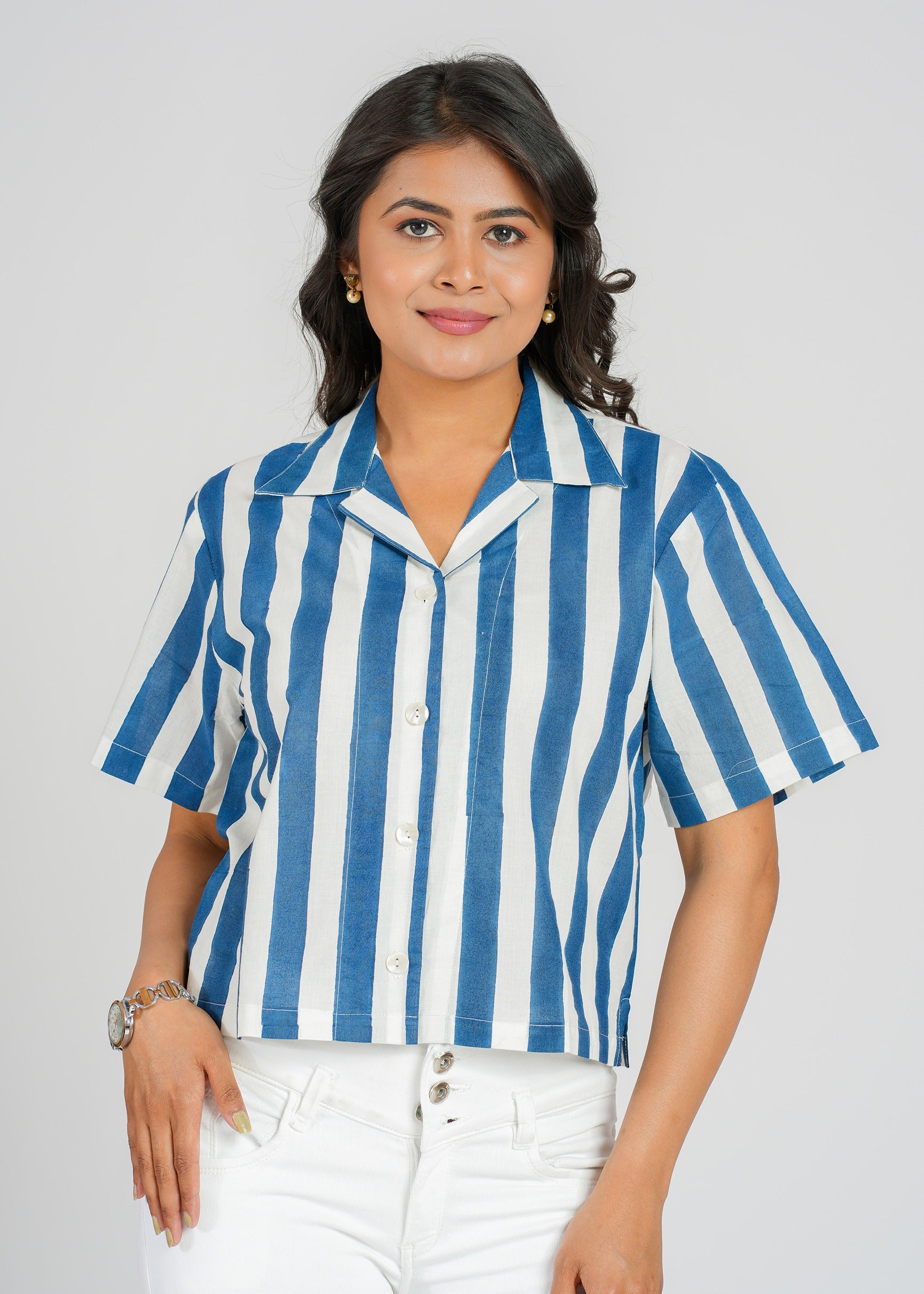 Blue Stripe Crop Shirt