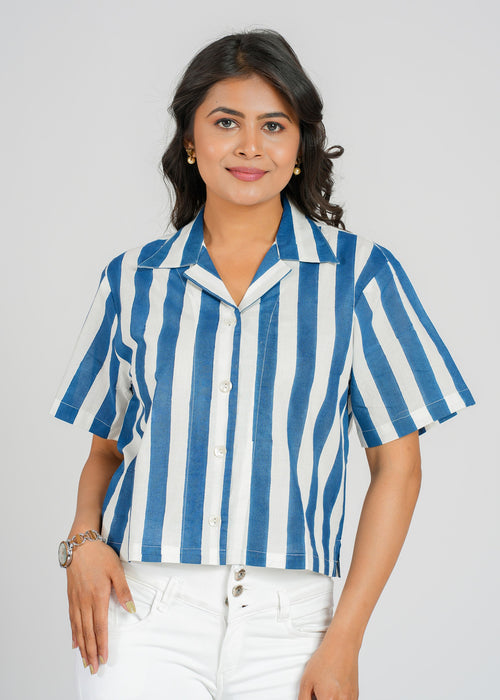 Blue Stripe Crop Shirt