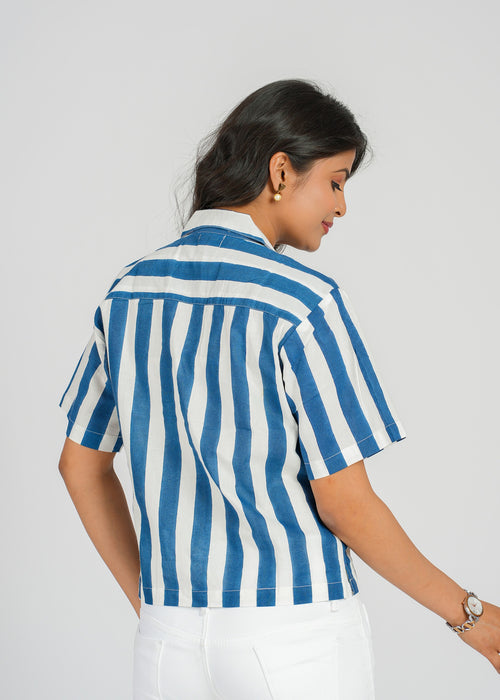 Blue Stripe Crop Shirt
