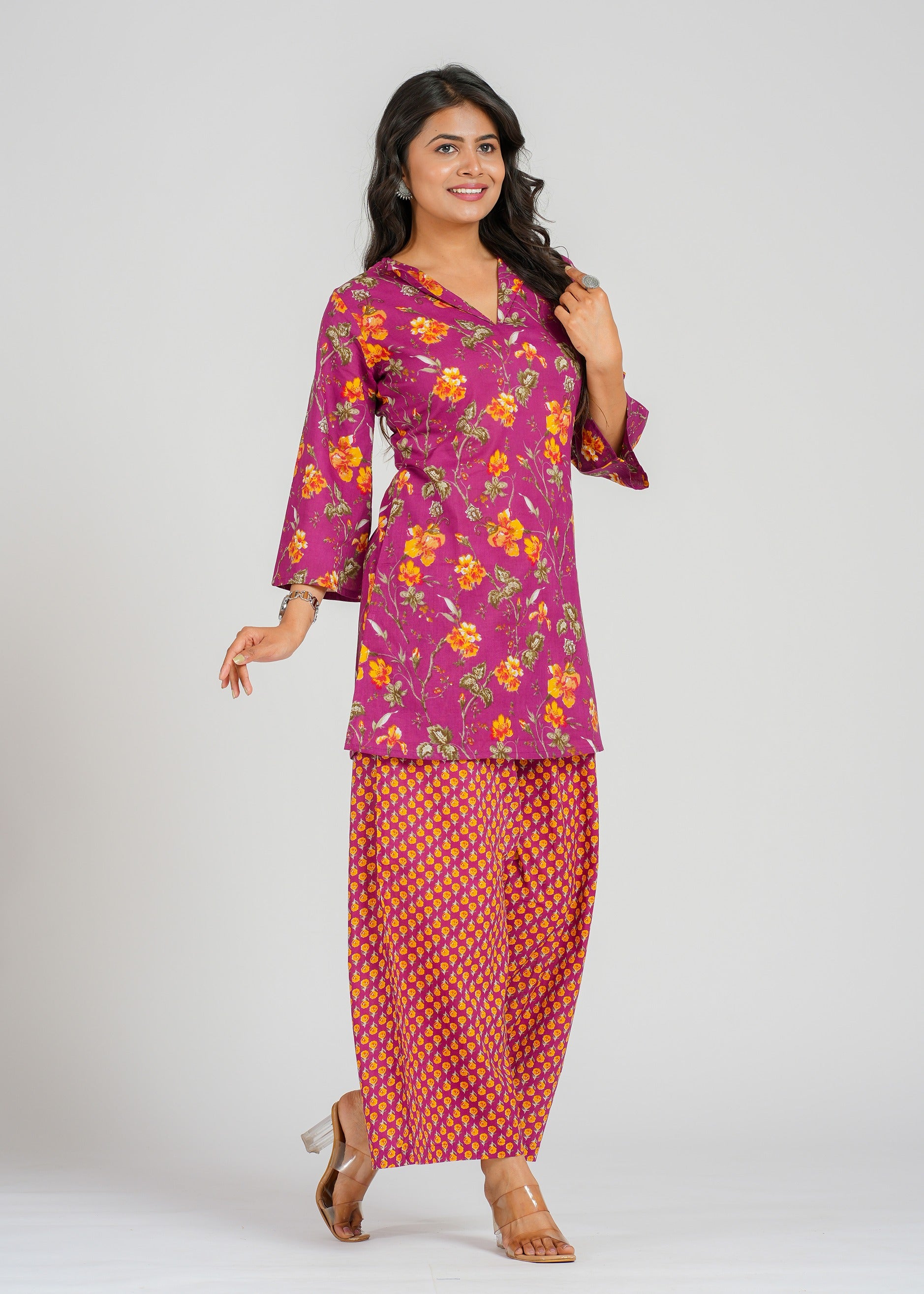 Magenta Floral Cotton Co-Ord set