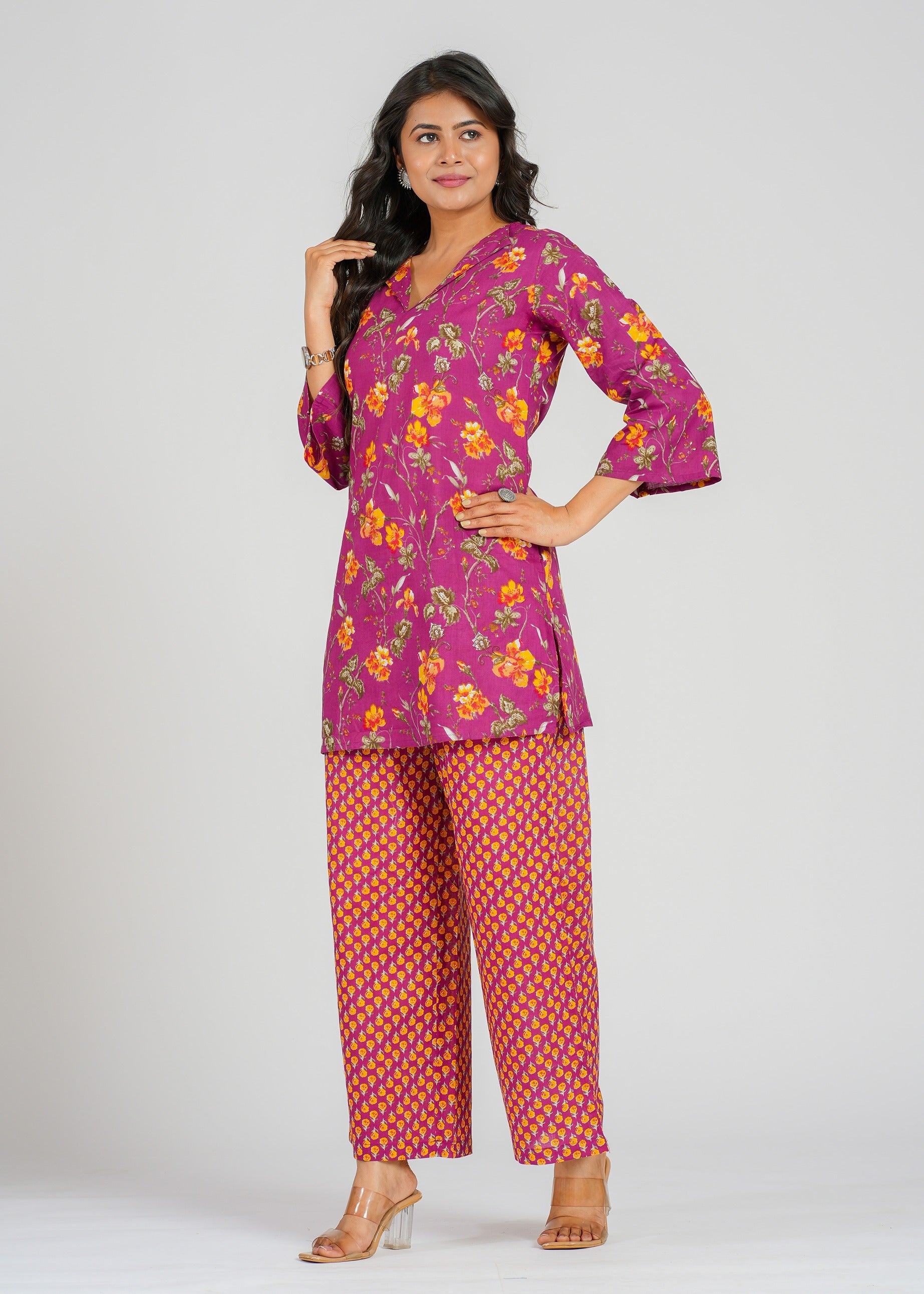 Magenta Floral Cotton Co-Ord set