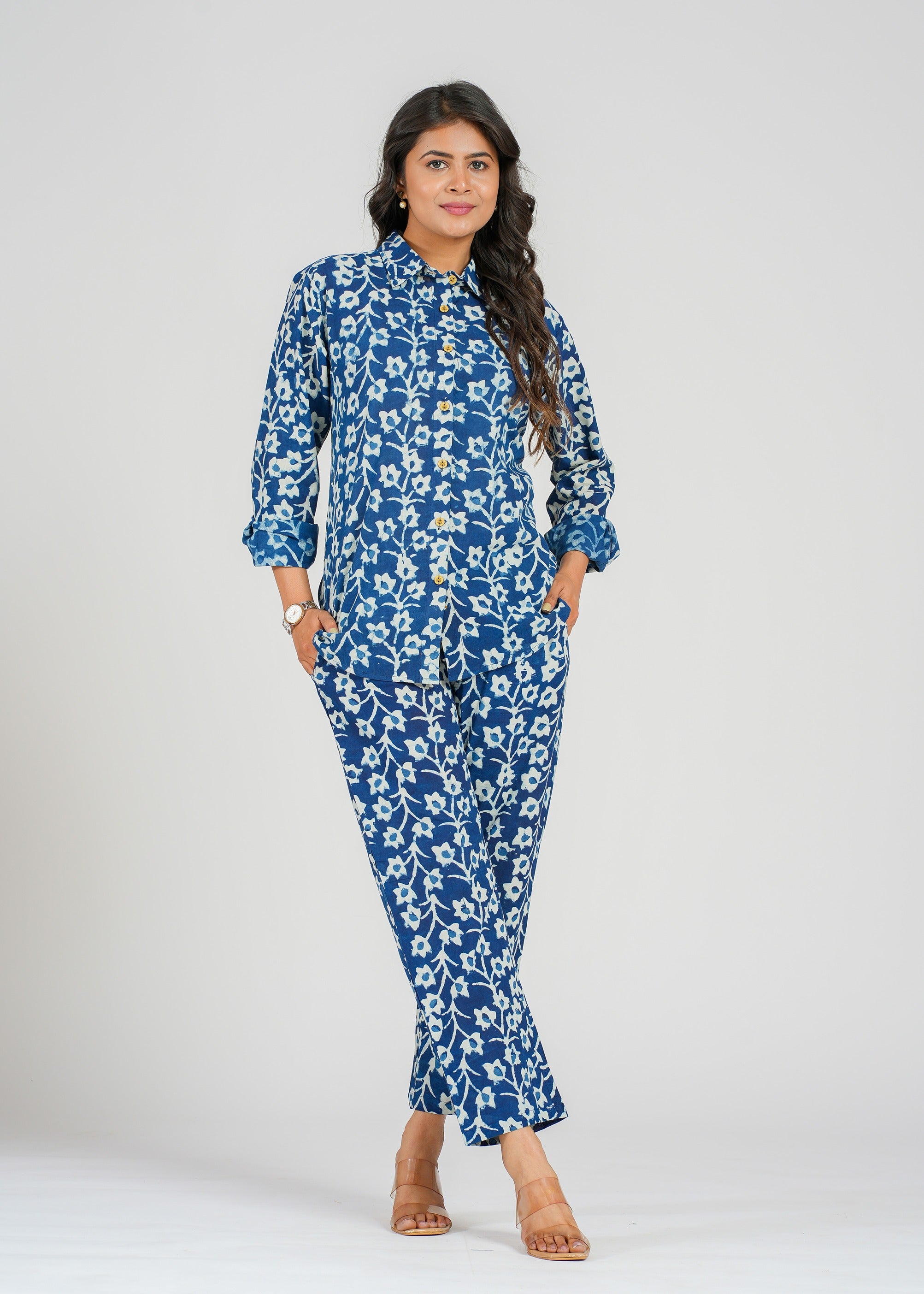 Blue Floral Vine Cotton Co-Ord set