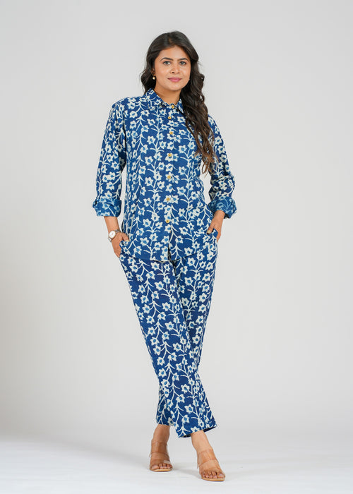 Blue Floral Vine Cotton Co-Ord set