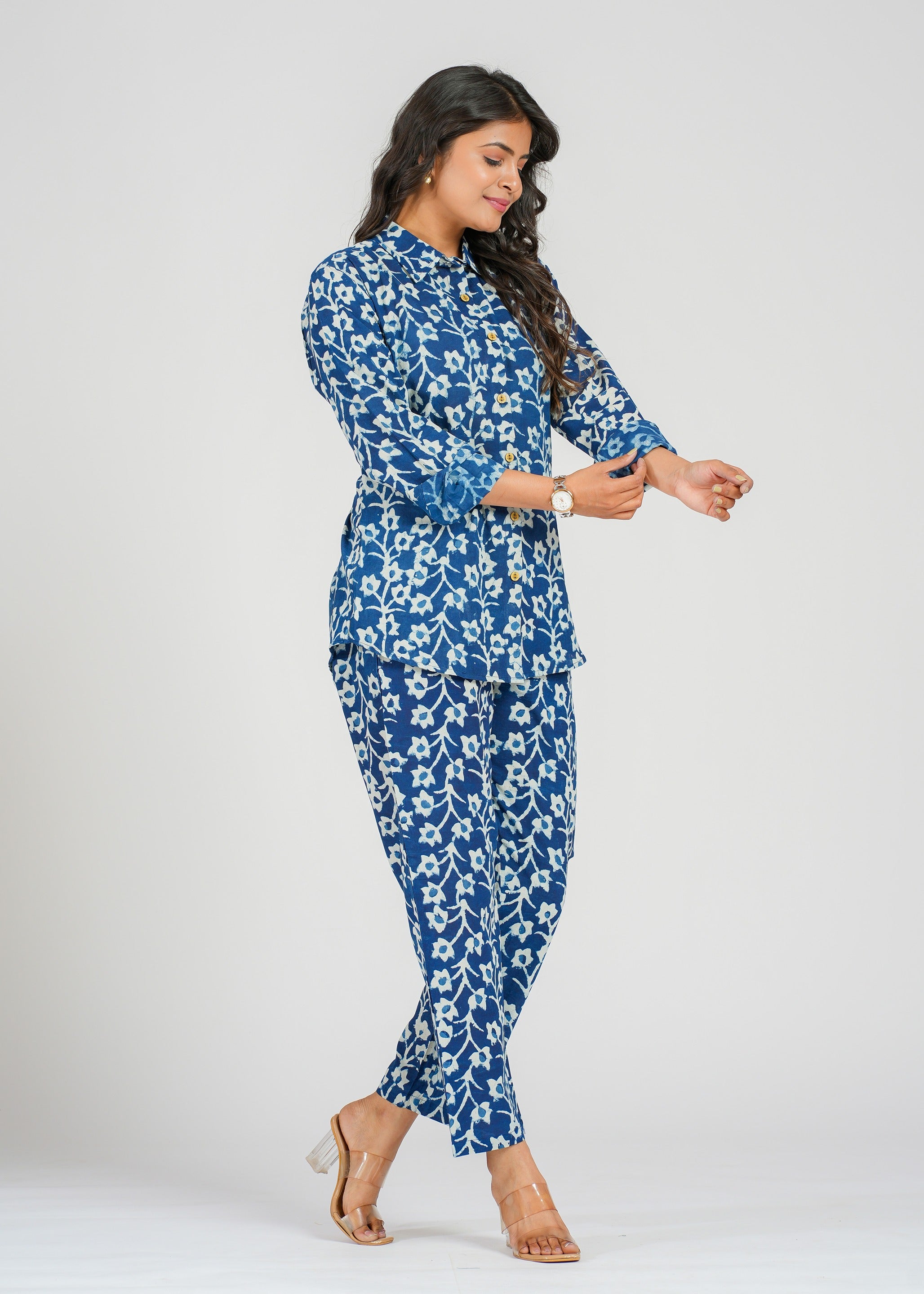 Blue Floral Vine Cotton Co-Ord set