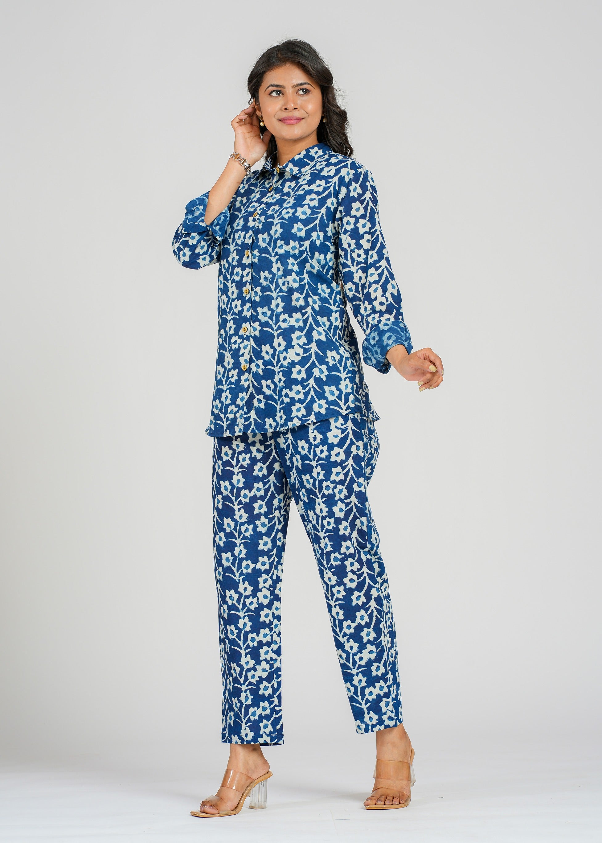 Blue Floral Vine Cotton Co-Ord set
