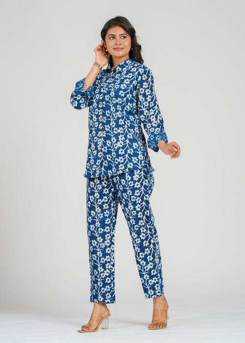 Blue Floral Vine Cotton Co-Ord set