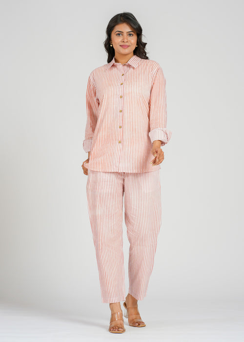 Peach Stripe Cotton Co-Ord