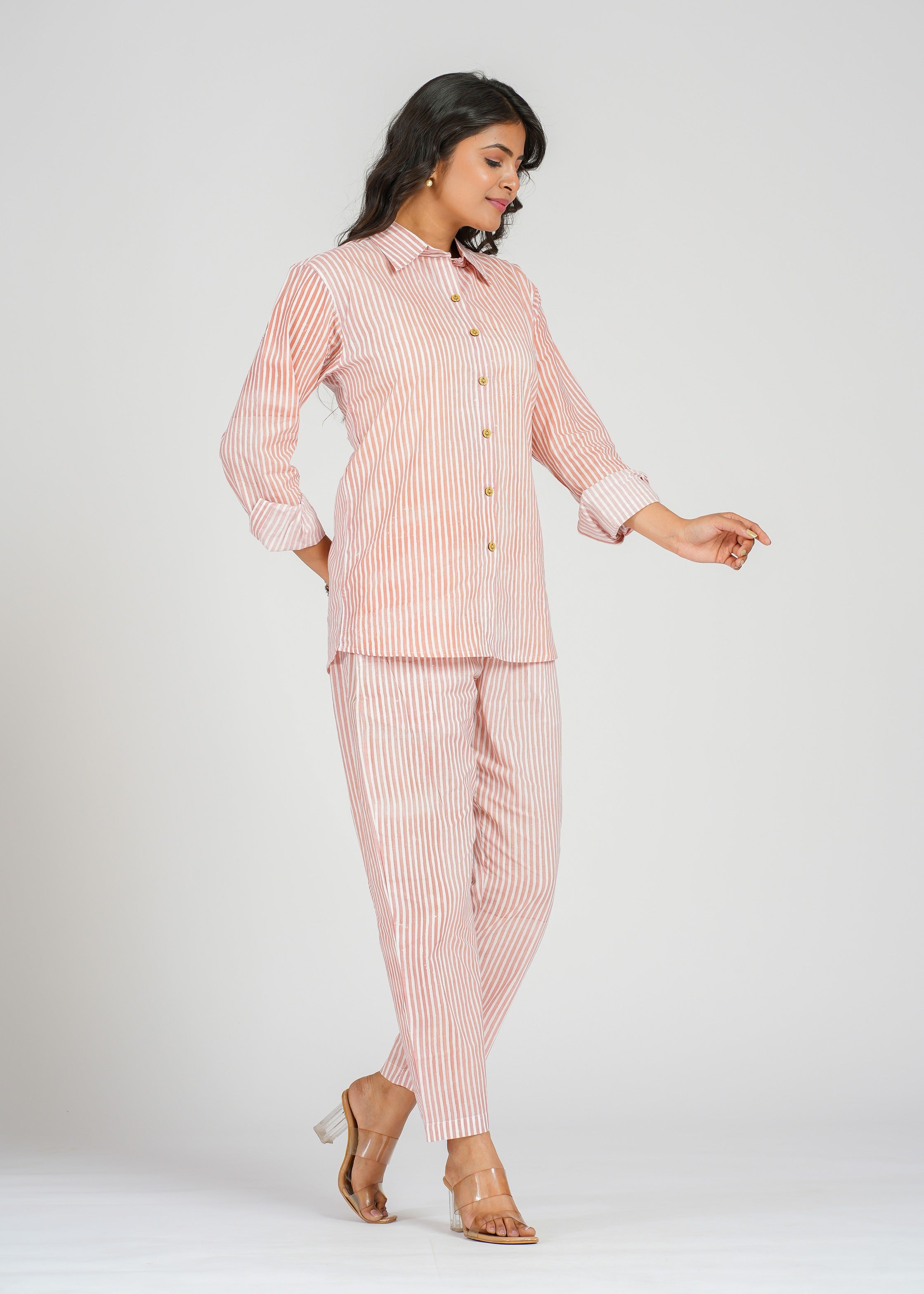 Peach Stripe Cotton Co-Ord