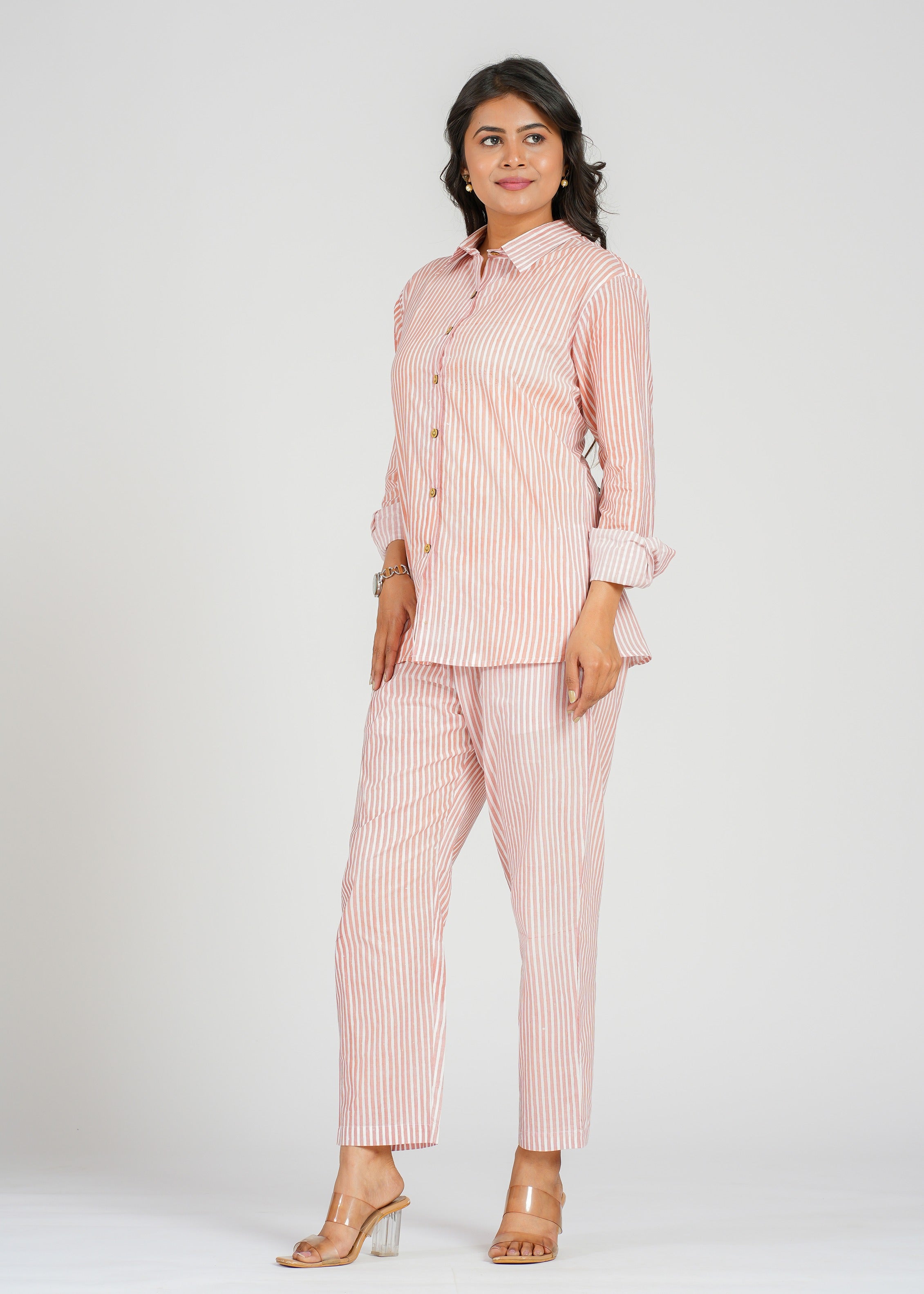 Peach Stripe Cotton Co-Ord