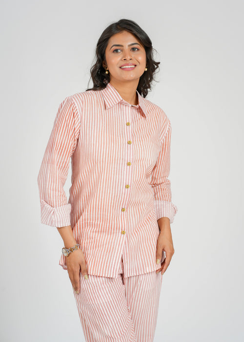 Peach Stripe Cotton Co-Ord