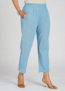 Blue Narrow Leg Cotton Pants