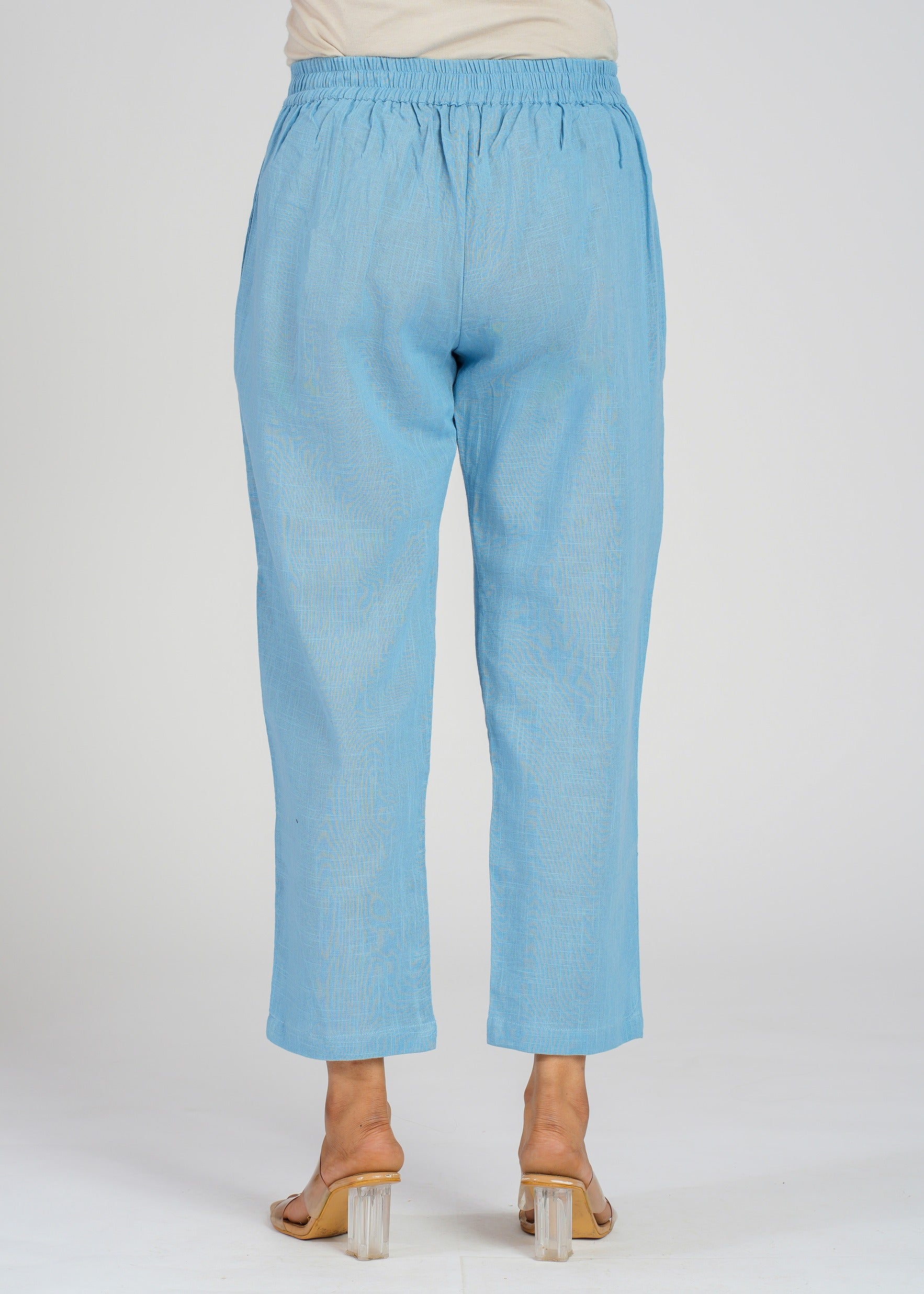 Blue Narrow Leg Cotton Pants