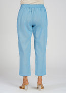 Blue Narrow Leg Cotton Pants