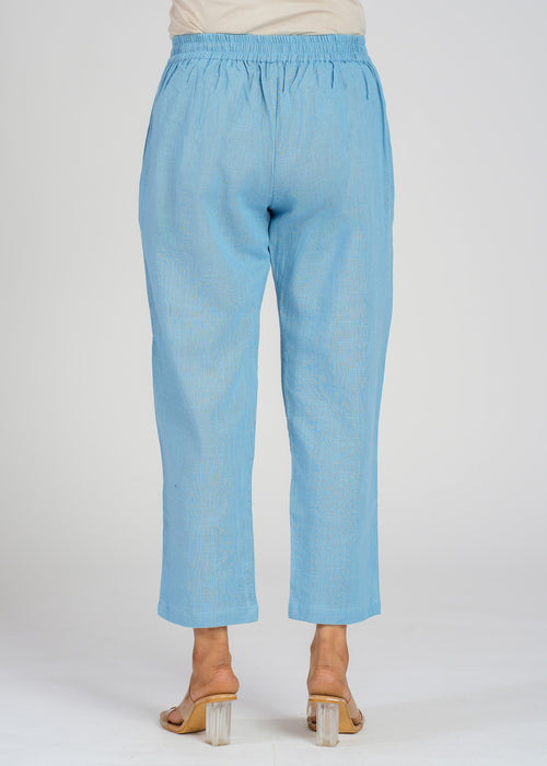 Blue Narrow Leg Cotton Pants