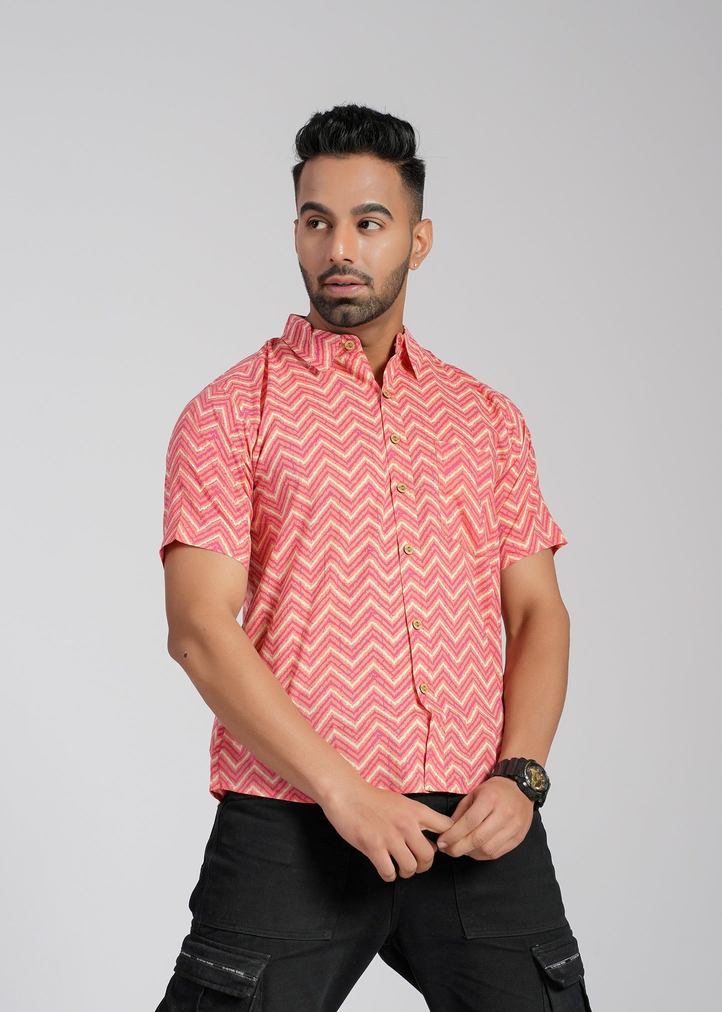 COTTON BLOCK PRINTED HALF SLEEVE SHIRT