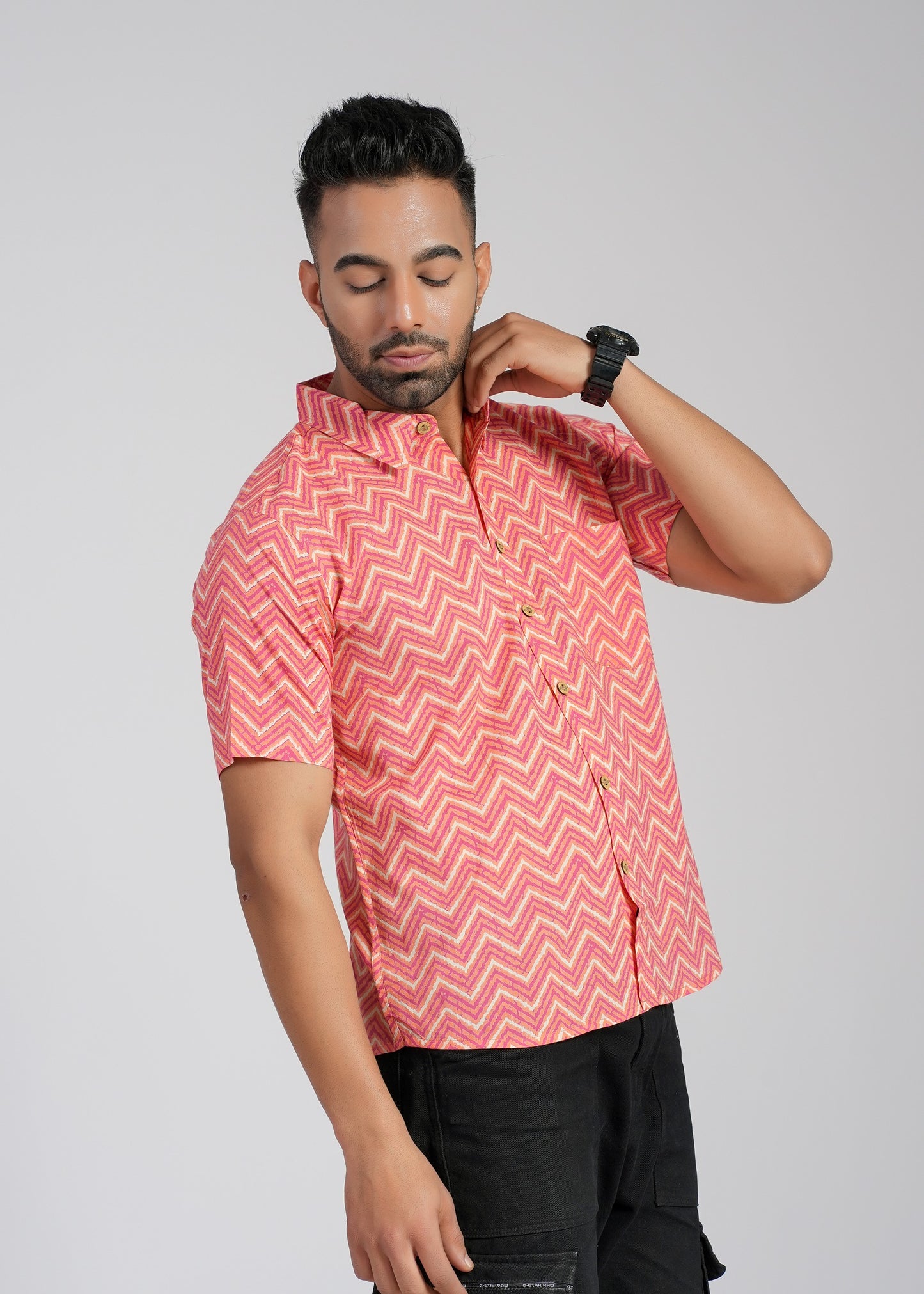 COTTON BLOCK PRINTED HALF SLEEVE SHIRT