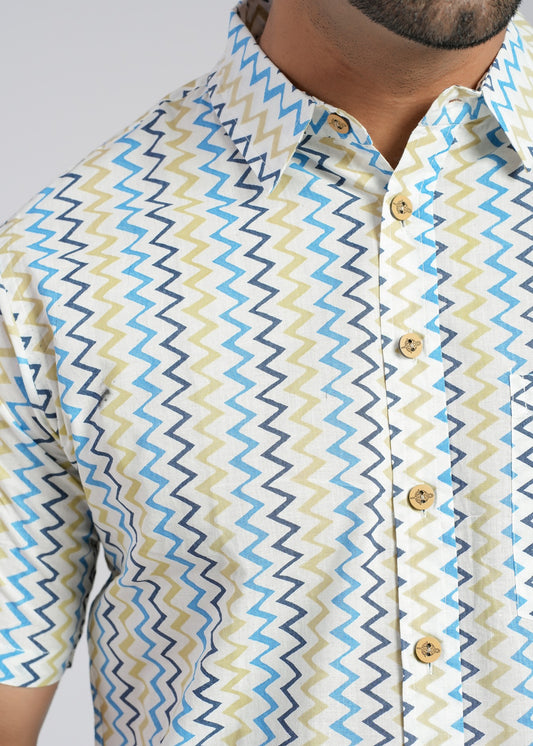 COTTON BLOCK PRINTED HALF SLEEVE SHIRT