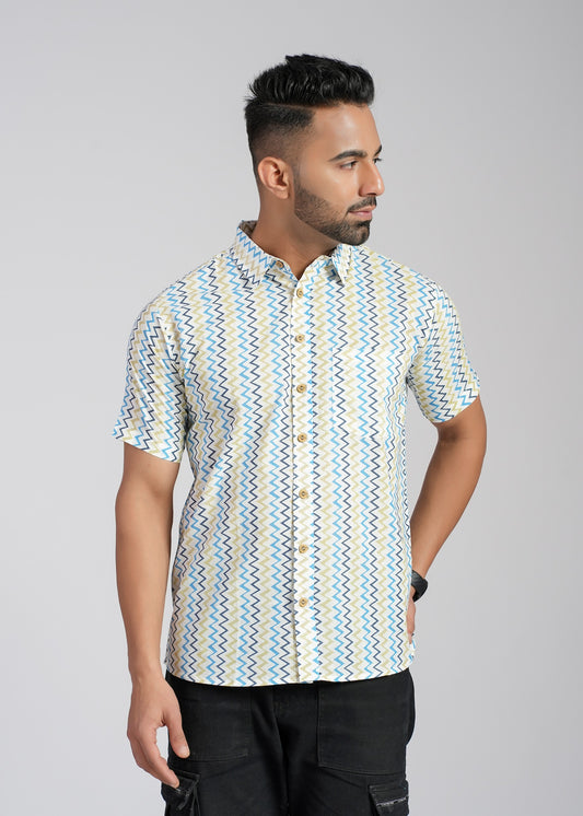 COTTON BLOCK PRINTED HALF SLEEVE SHIRT
