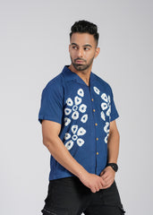 Indigo Shibori Hand Dyed Cotton Shirt