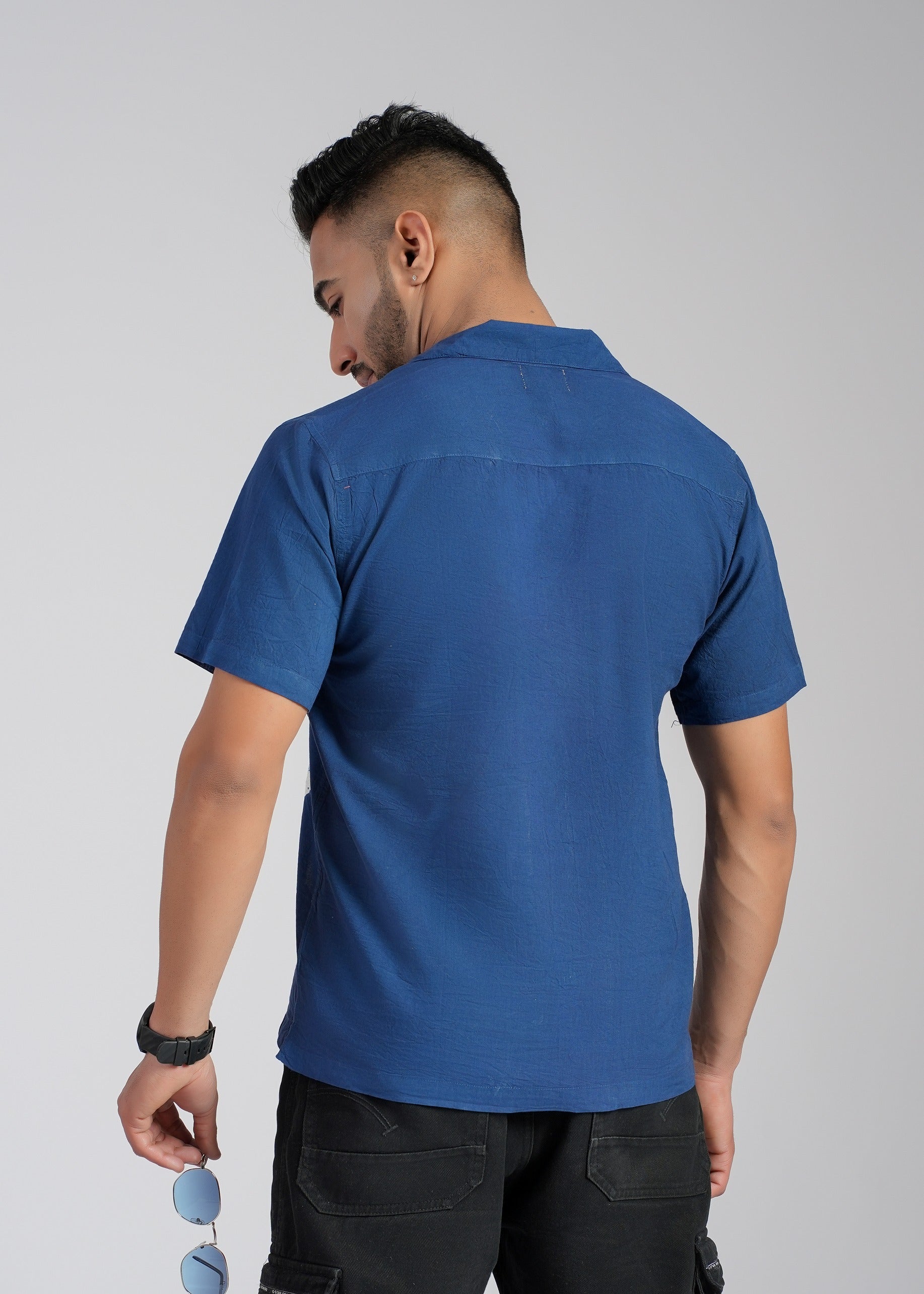 Indigo Shibori Hand Dyed Cotton Shirt