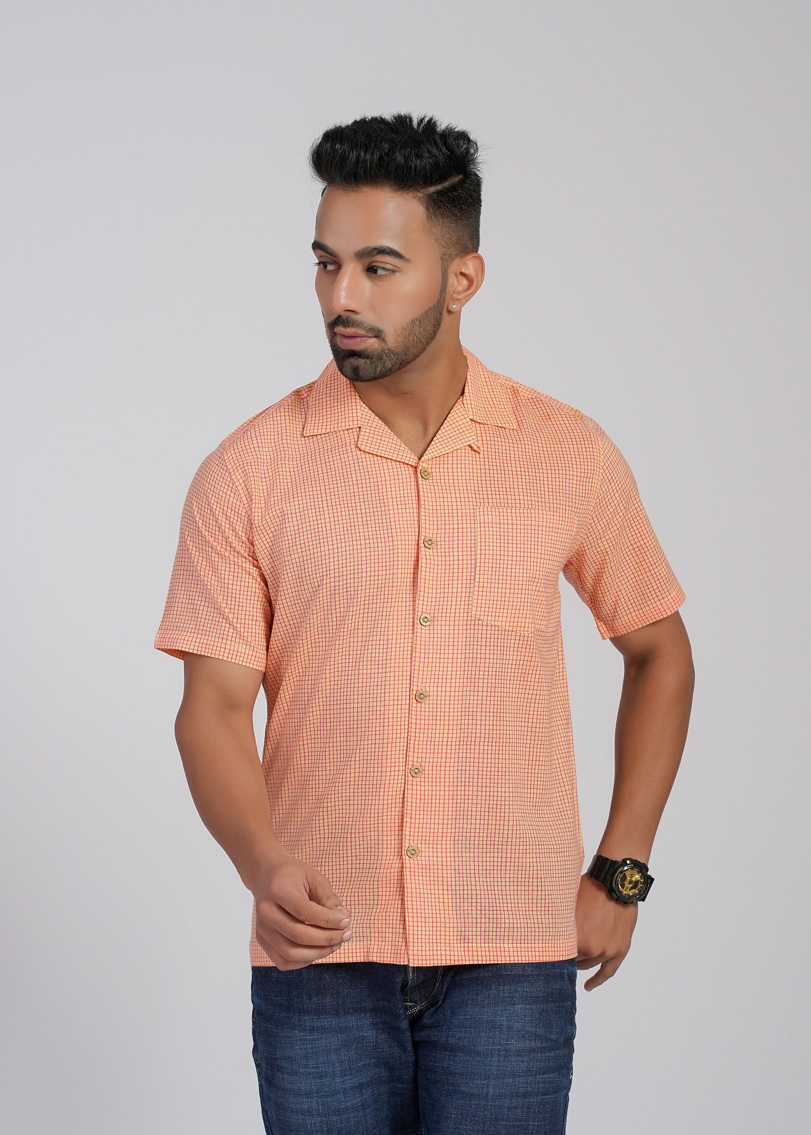 COTTON BLOCK PRINTED SLIM FIT SHIRT
