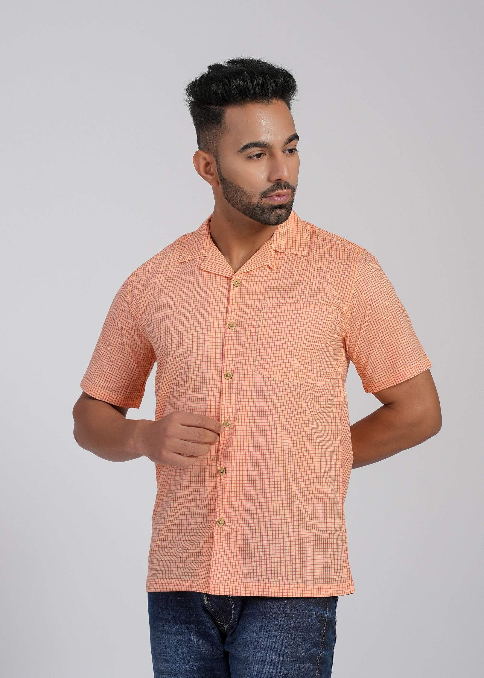 COTTON BLOCK PRINTED SLIM FIT SHIRT