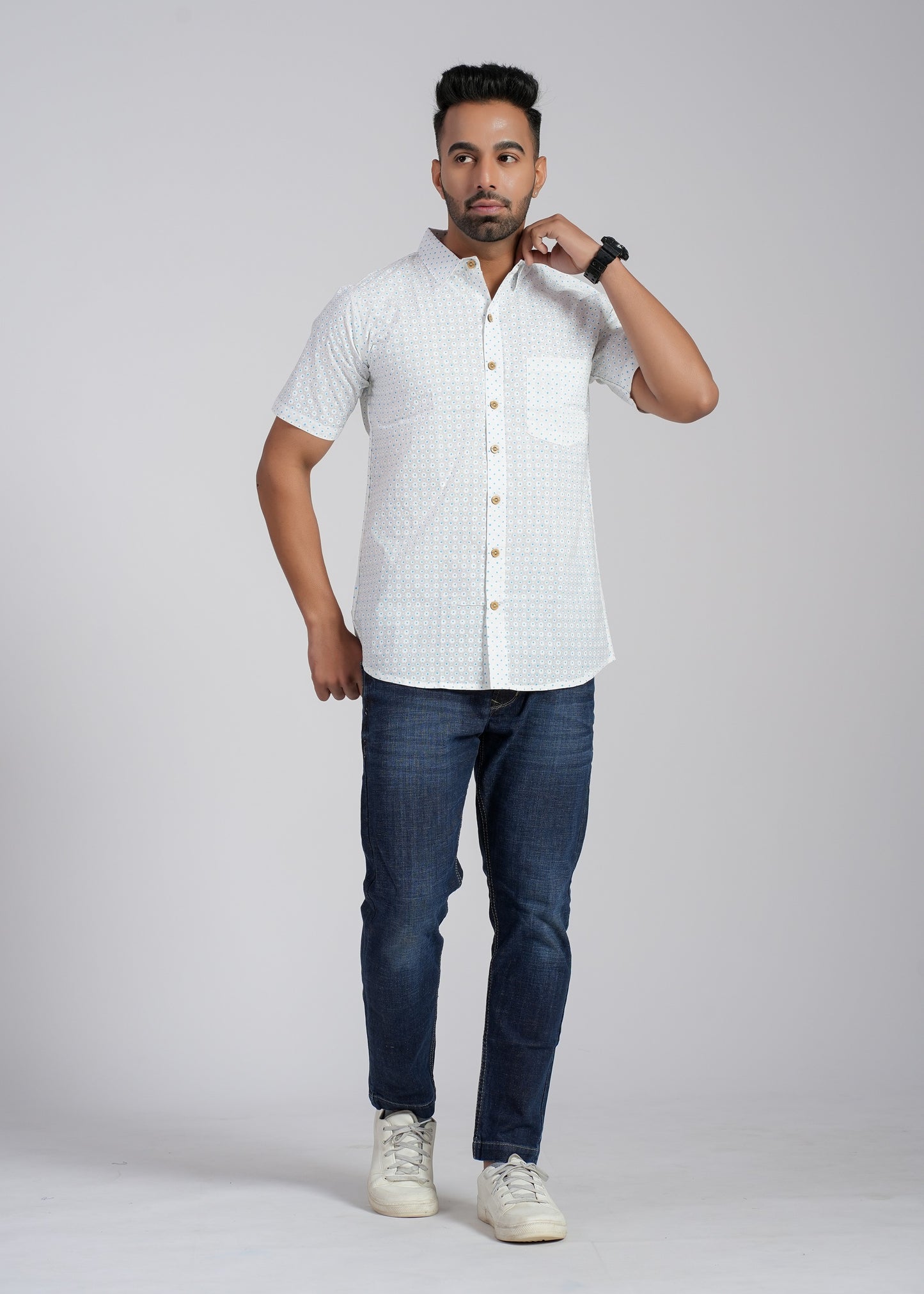 COTTON BLOCK PRINTED HALF SLEEVE SHIRT