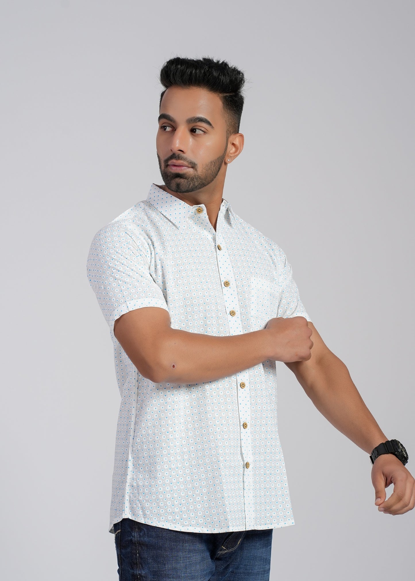 COTTON BLOCK PRINTED HALF SLEEVE SHIRT