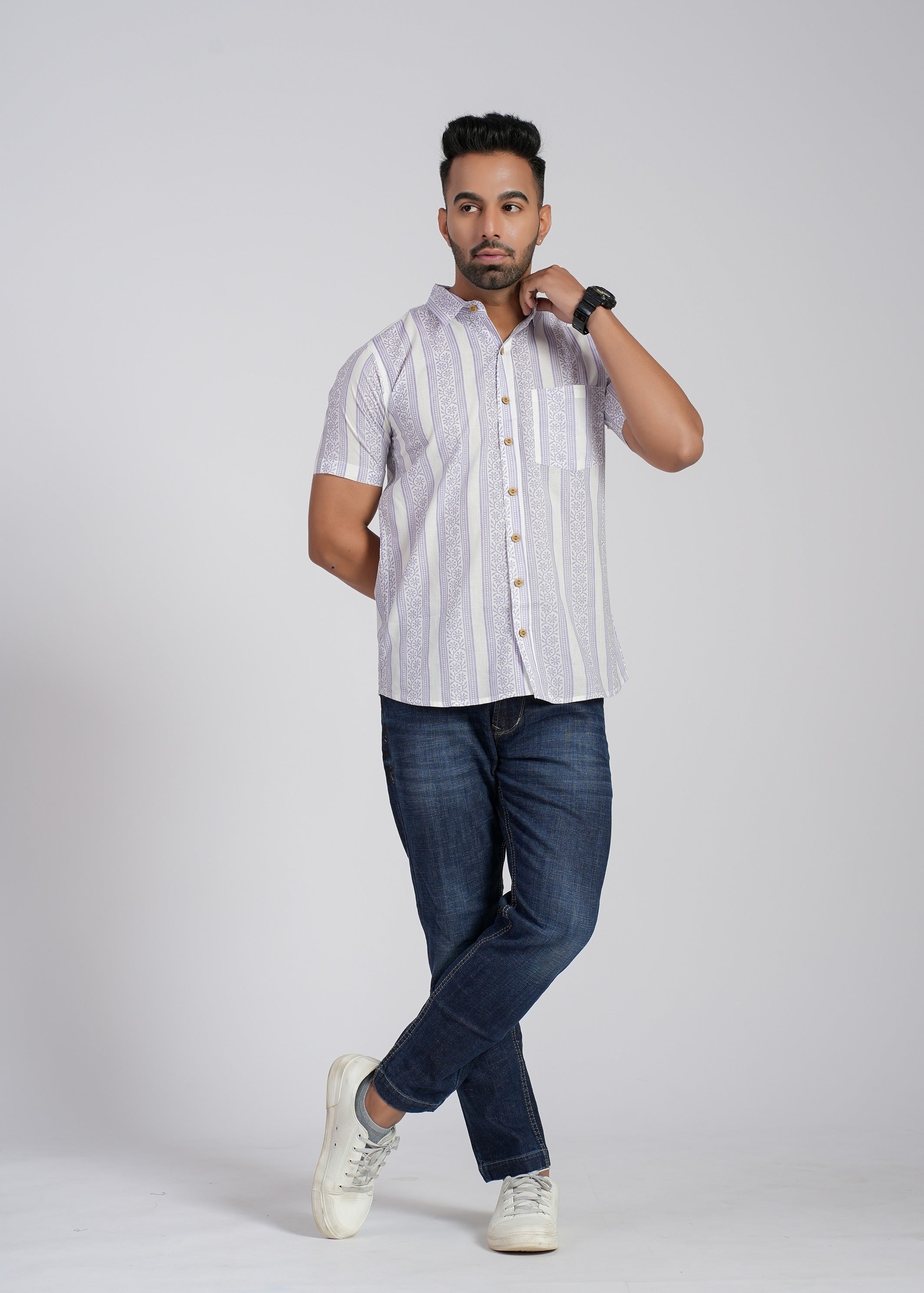 COTTON BLOCK PRINTED HALF SLEEVE SHIRT