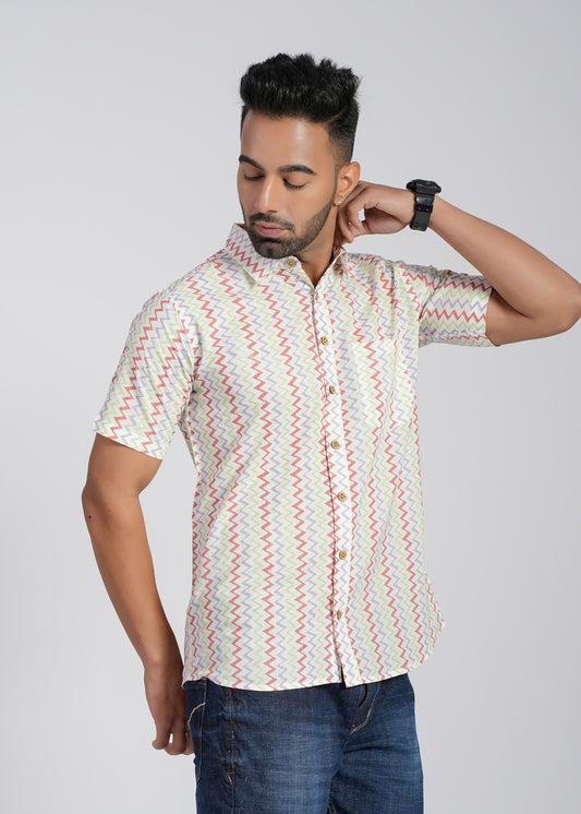 COTTON BLOCK PRINTED HALF SLEEVE SHIRT