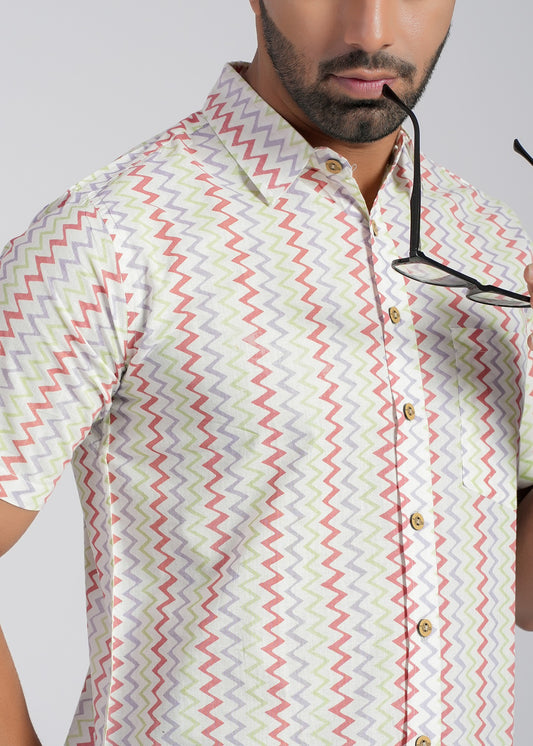 COTTON BLOCK PRINTED HALF SLEEVE SHIRT