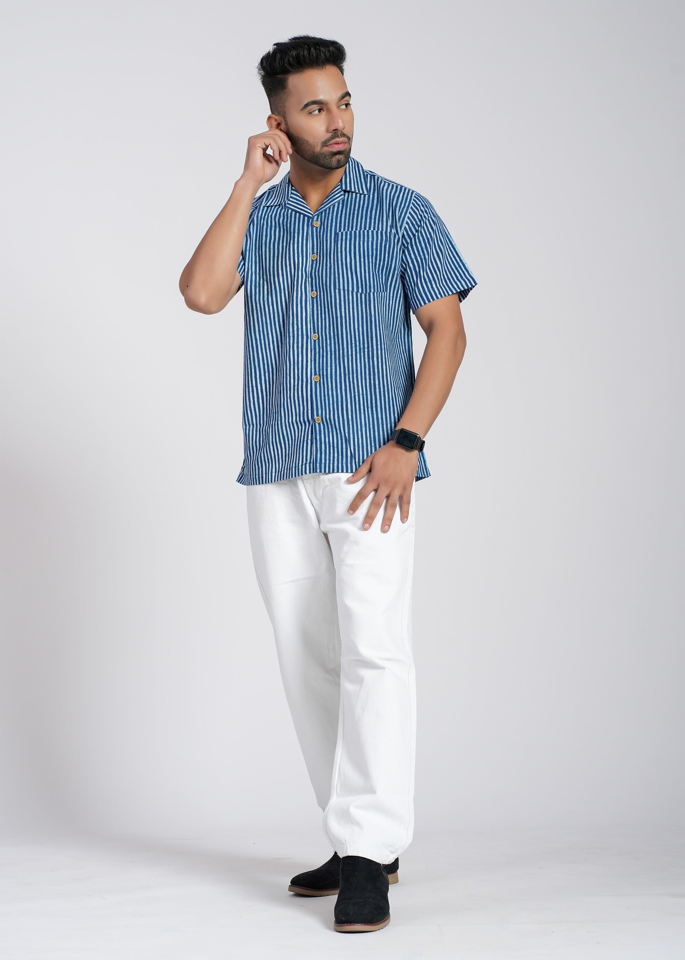 Natural Indigo Printed Half Sleeve Shirt