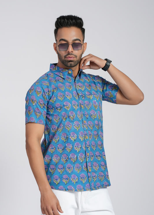 COTTON BLOCK PRINTED HALF SLEEVE SHIRT