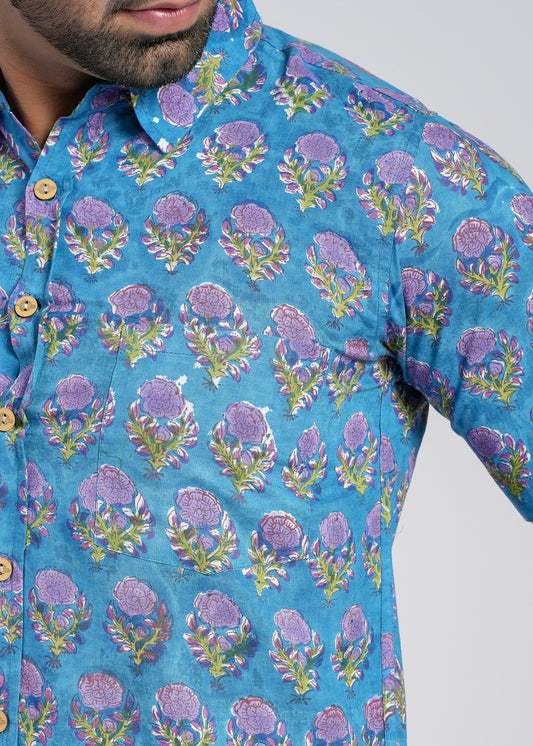 COTTON BLOCK PRINTED HALF SLEEVE SHIRT