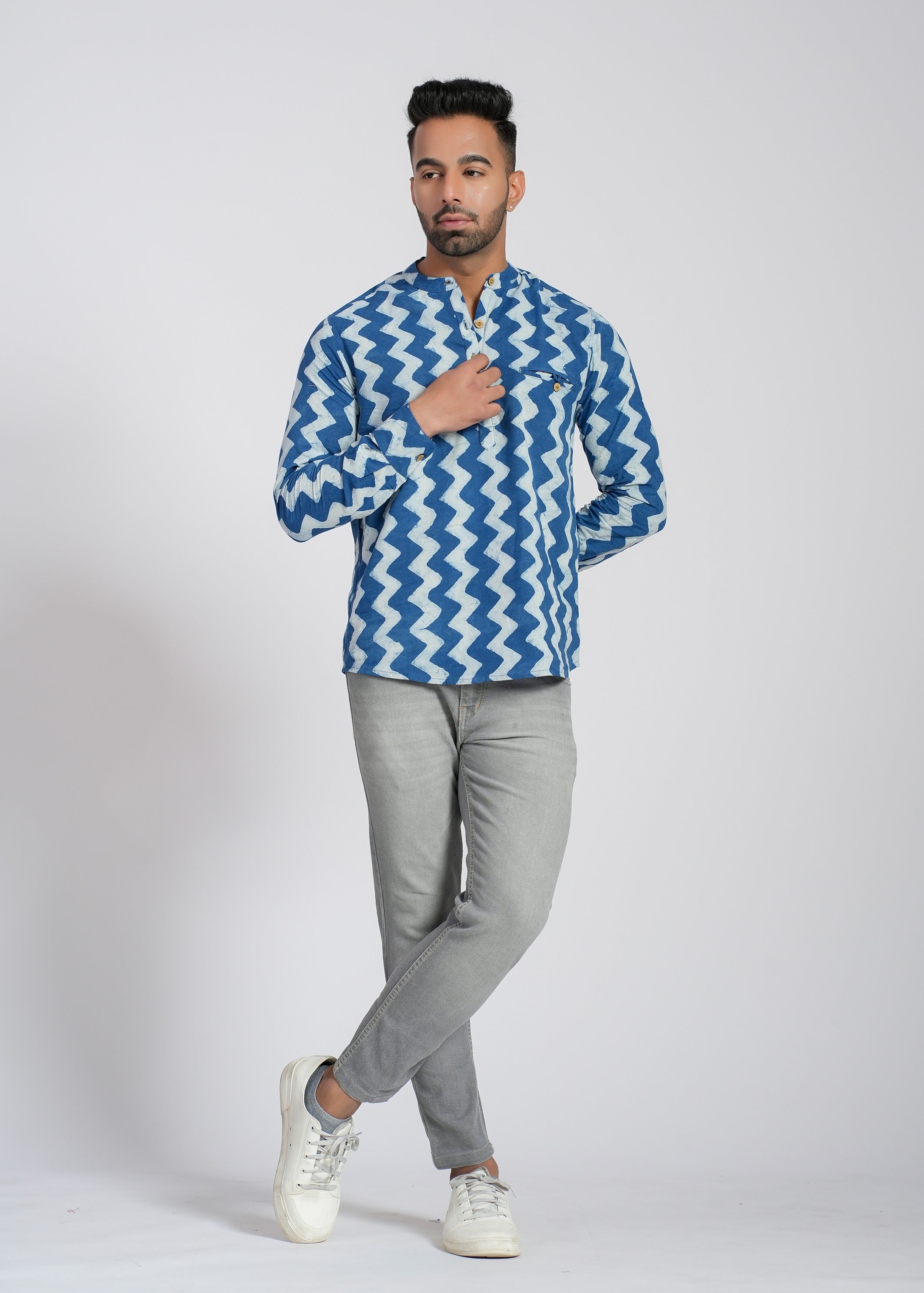 NATURAL INDIGO COTTON DABU FULL SLEEVE SHIRT