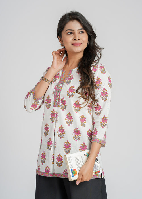 Block Printed Cotton Short Kurti