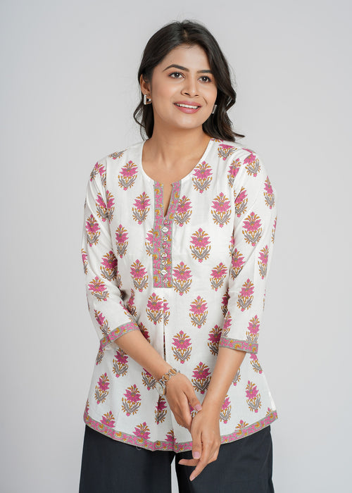 Block Printed Cotton Short Kurti