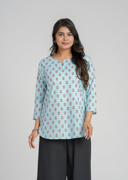 Block Printed Cotton Short Kurti