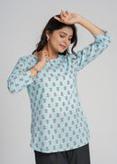 Block Printed Cotton Short Kurti