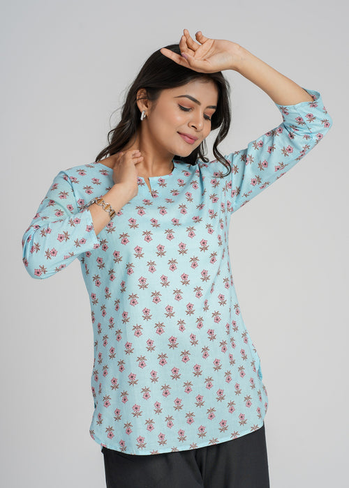 Block Printed Cotton Short Kurti
