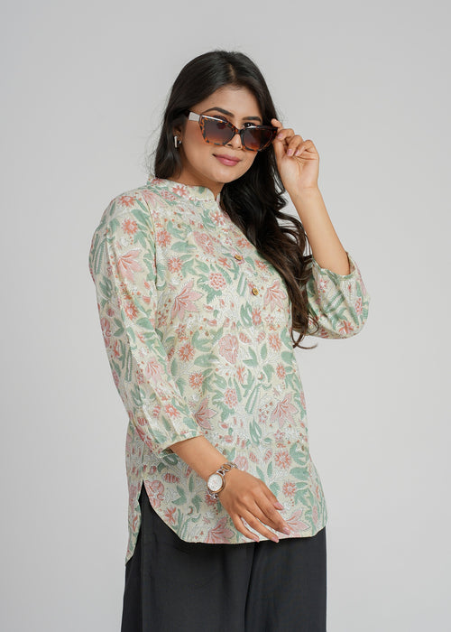 Block Printed Cotton Short Kurti