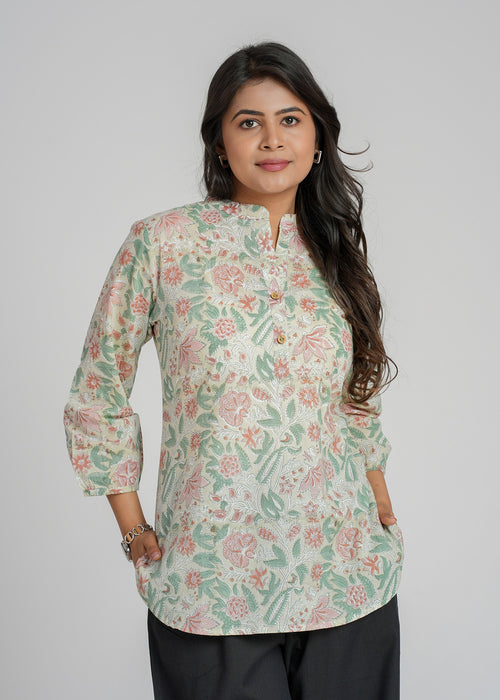Block Printed Cotton Short Kurti