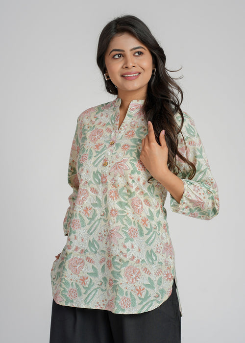 Block Printed Cotton Short Kurti