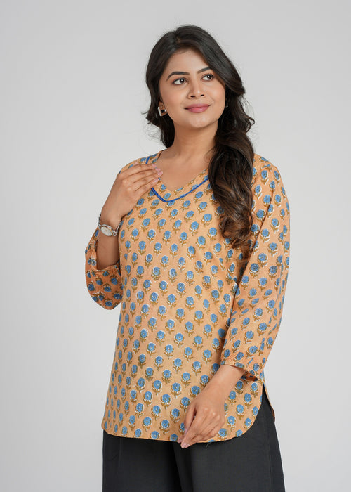 Block Printed Cotton Short Kurti