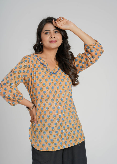 Block Printed Cotton Short Kurti