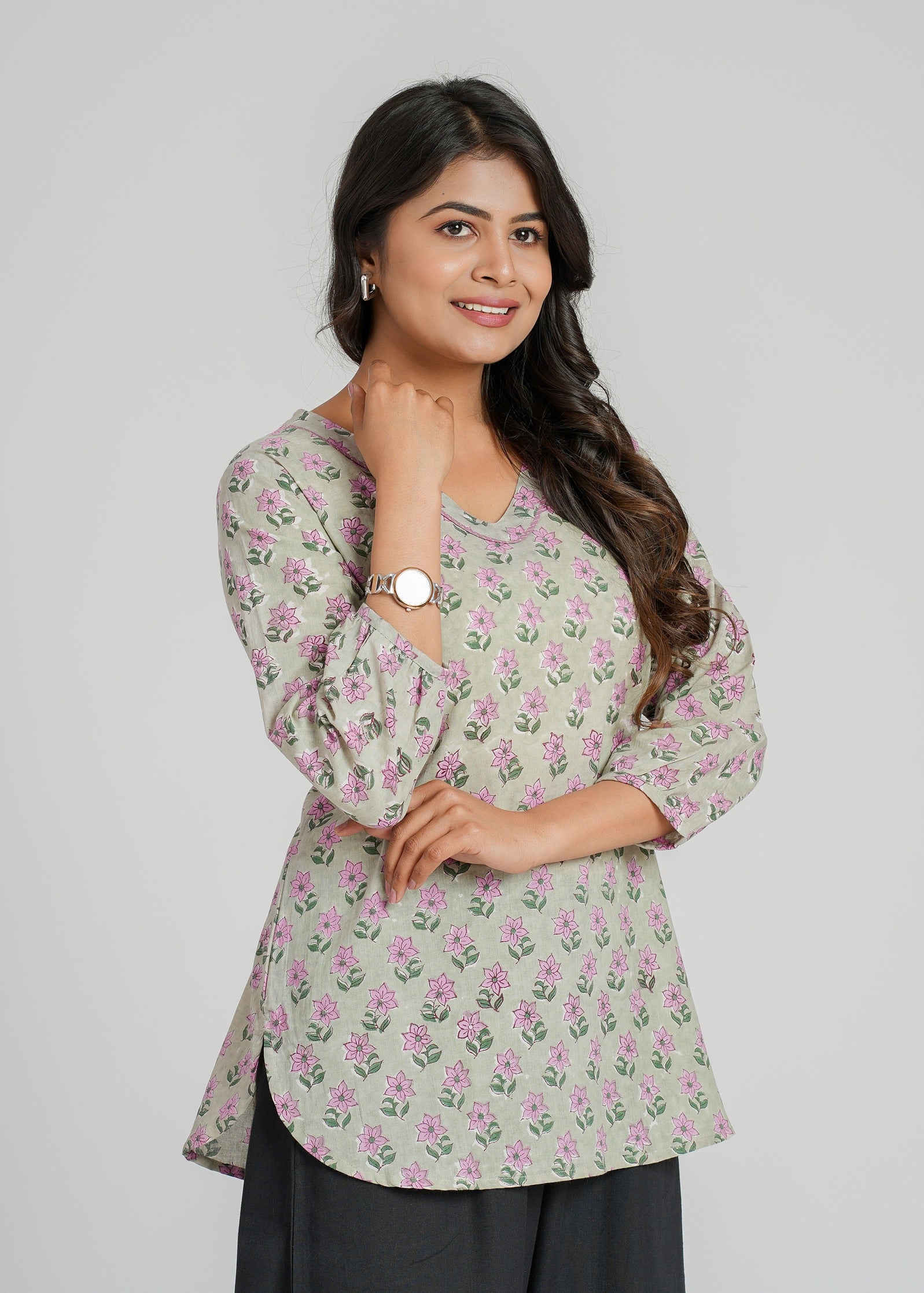 Block Printed Cotton Short Kurti