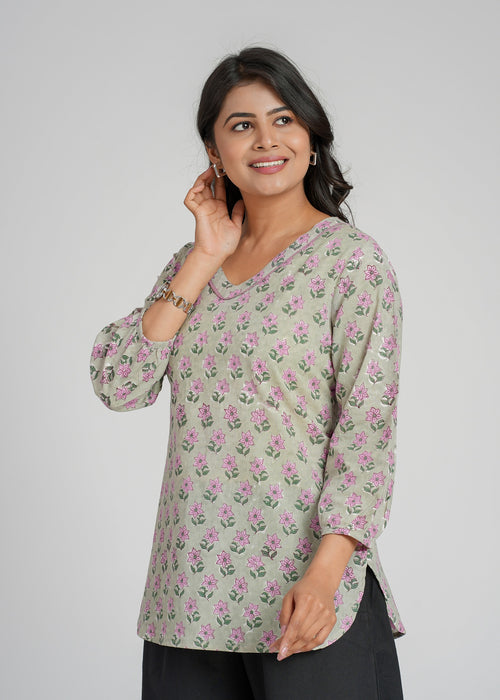 Block Printed Cotton Short Kurti